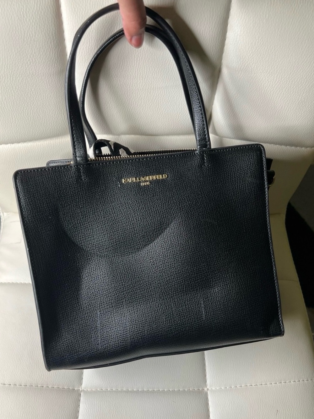 Karl Lagerfeld Black Textured Satchel with Gold Logo